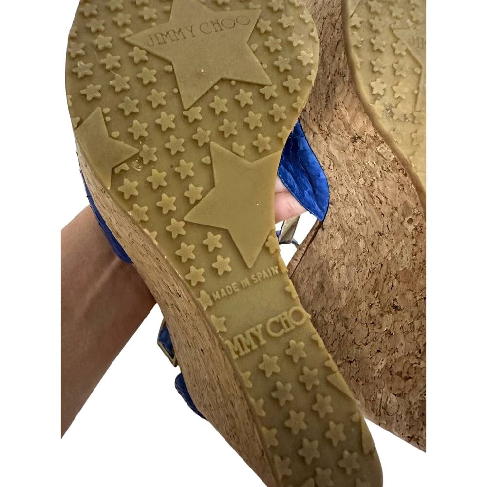 Jimmy Choo Women's Pela Blue Python Leather Cork Wedge Sandals size‎ 38 - Picture 8 of 9